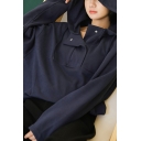 Trendy Women's Hoodie Solid Color Button Front Long Sleeves Relaxed Fit Hooded Sweatshirt