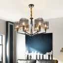 Postmodern Triangle Prism Suspension Light Smoke Grey Glass 3/6/8-Head Living Room Chandelier in Black