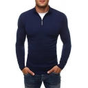 Leisure Men's Sweatshirt Solid Color 1/4 Zip Collar Long-sleeved Slim Fitted Sweatshirt