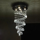 Cut Crystal Orb Spiral Ceiling Lamp Modernism 5 Bulbs Bedroom Flush Mount Fixture in Stainless Steel