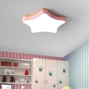 Small/Large Star Metal Ceiling Lighting Macaron Pink/Yellow/Green-Wood LED Flush Mount Recessed Lighting