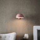 Hemisphere Living Room Suspension Light Metal Single-Bulb Macaron Hanging Pendant with Ball Shade Inner in Black/Grey/White