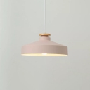Metal Elongated/Barn/Bowl Hanging Lamp Macaron 1 Bulb Morandi Yellow/Pink Ceiling Pendant with Wood Cap