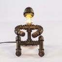 Steampunk Sitting Robot Night Light Single-Bulb Iron Standing Table Lamp in Bronze
