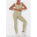 Stylish Women's Co-ords Solid Color Square Neck Sleeveless Fitted Crop Top with High Waist Ankle Length Pants Yoga Set