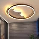 Acrylic Wavy Flush Mounted Lamp Minimalist Small/Medium/Large LED Ceiling Fixture with Halo Ring in Coffee