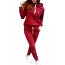 Casual Womens Set Solid Color Long Sleeve Drawstring Relaxed Fit Hoodie & Fit Sweatpants Set