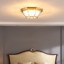 3/4 Bulbs Ceiling Flush Light Colonial Bedroom Flush Mount with Recessed Water and Frosted Glass Shade in Gold