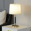 Single Living Room Table Light Minimalism White Pull-Chain Night Lamp with Bucket Fabric Shade