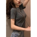 Basic Women's Tee Top Solid Color Round Neck Short Sleeves Regular Fitted T-Shirt