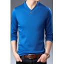 Classic Mens T Shirt Long Sleeve V-neck Button Detail Regular Fit Plain T Shirt