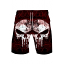 Men's Cool Fashion Creative 3D Skull Printed Drawstring Waist Loose Fit Red Casual Active Shorts