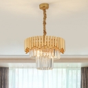 Gold Round Tiers Drop Pendant Post-Modern 3/6/9 Lights Prismatic Optical Crystal Chandelier, 15.5