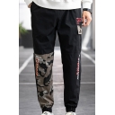 Men's Fashion Popular Camouflage Printed Flap Pocket Side Elastic Cuffs Black Cotton Cargo Pants