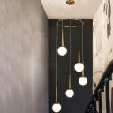 Modern Droplet Cluster Pendant Milk Glass 5/6/8-Head Stairs Ceiling Suspension Lamp in Black/Gold
