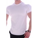 Basic Men's Tee Top Solid Color Crew Neck Side Split Short Sleeves Regular Fitted T-Shirt