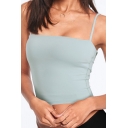 Quick Dry Spaghetti Straps Solid Color Fitted Crop Bodybuilding Cami Top for Ladies