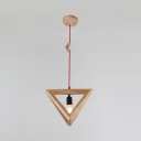 Single Dining Room Down Lighting Modern Beige Ceiling Pendant Lamp with Triangle Wooden Frame, Small/Medium/Large