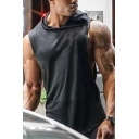Fancy Men's Tank Top Solid Color Sleeveless Regular Fitted Hooded Tank Top