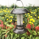 Pear Shaped Lantern Solar Pendant Rustic Metal Patio Mosquito Killer LED Hanging Lamp with Handle in Bronze
