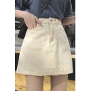 Fancy Women's Skirt Solid Color Side Pocket Zip Fly High Rise Regular Fitted A-Line Skirt