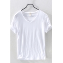 Basic Men's Tee Top Solid Color Round Neck Rolled up Hem Short Sleeves Regular Fitted Bottoming T-Shirt