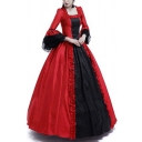 Retro Christmas Dress Lace Patched Bell Sleeve Square Neck Patchwork Maxi Flared Dress