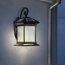Rectangle LED Outdoor Hanging Wall Sconce Rustic Black Fluted Glass Wall Mounted Lamp for Garden