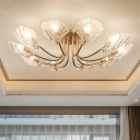 Scallop Shaped Semi Flush Mount Light Postmodern Clear Glass 6/8/15-Bulb Gold Close to Ceiling Lamp