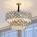 Stainless Steel Multi-Layer Chandelier Postmodernism 10/15/21 Heads Rhombus-Cut Crystal Hanging Ceiling Light