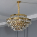 Gold Finish Layers Chandelier Lighting Mid-Century 12/18 Bulbs Oval Crystal Ceiling Pendant with Round/Linear Canopy, Small/Large