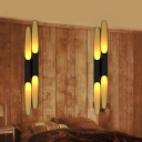 Bias-Cut Tube Flush Wall Sconce Post-Modern Metal 1/2-Head Black and Brass Inner Wall Light for Bedroom, 6.5