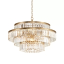 Gold 5-Tiered Pendant Chandelier Modern Crystal Rod 15-Light Dining Room Suspension Light