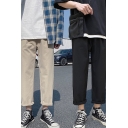 Stylish Men's Pants Solid Color Side Pockets Ankle Length Straight Pants