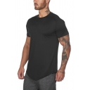 Trendy Men's T-Shirt Plain Round Neck Asymmetrical Hem Raglan Short-sleeved Fitted Tee Top