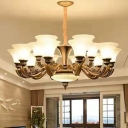 Wide Flared Ceiling Suspension Lamp Modern Semi-Opaque Glass 6/8/15 Lights Gold Chandelier