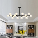 Clear and Frost Glass Bubble Island Pendant Contemporary 16 Lights Black/Gold Hanging Light Fixture over Table