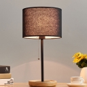 Black/Flaxen Cylinder Table Lamp Nordic 1 Head Fabric Nightstand Light with Pull Chain Switch