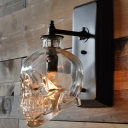 Skull Shaped Wall Light Fixture Decorative Clear Glass Single Black Wall Sconce Lighting