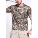 Guys Popular Tee Top Tree Camo Patterned Long Sleeve Crew Neck Fitted T Shirt