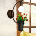 Metal Curve Wall Light Fixture Lodge 1-Light Corridor Wall Lamp in Black with Artificial Pot Plant