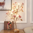 Floral Tree Bedside Table Lamp American Garden Ceramic 3/4/5 Heads White/Pink/Green Nightstand Light