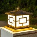 Traditional Square Solar Street Lamp Opal Frosted Glass LED Post Light in Bronze, 12