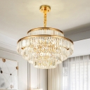 Circular Hanging Light Fixture Postmodern Luxe Crystal Prism 14/20/22-Head Gold Chandelier Pendant, 21.5