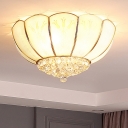 Frosted Glass Flower Flush Mount Light Traditional 4/6-Bulb Bedroom Ceiling Fixture in Brass with Crystal Orb, 19.5