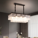 Black/Gold 8 Bulbs Island Lamp Modern Style Crystal 2-Layer Ceiling Chandelier over Table