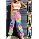 Trendy Women's Pants Multi-Color Printed High Elastic Drawstring Waist Ankle-Tied Side Pockets Relaxed Fit Jogger Pants