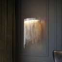 Chain Fringe Wall Light Fixture Modern Metal Silver LED Flush Mount Wall Sconce for Living Room