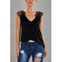 Leisure Womens Sheer Lace Panel V-neck Regular Fitted Tank Top