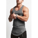 Leisure Mens Tank Top Solid Color Crew Neck Sleeveless Asymmetrical Hem Side Split Fitted Training Tank Top